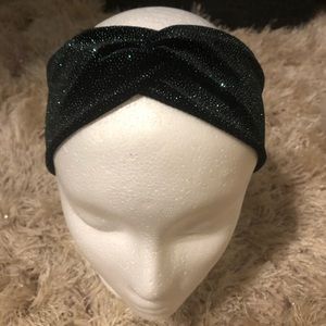 Black with green sparkles twist headband